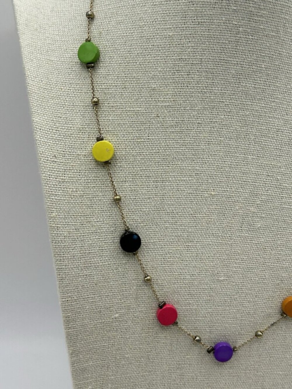 Vintage Colorful Painted Metal Bead Necklace Gold Tone Chain Boho Mod Retro Fun - Picture 5 of 16